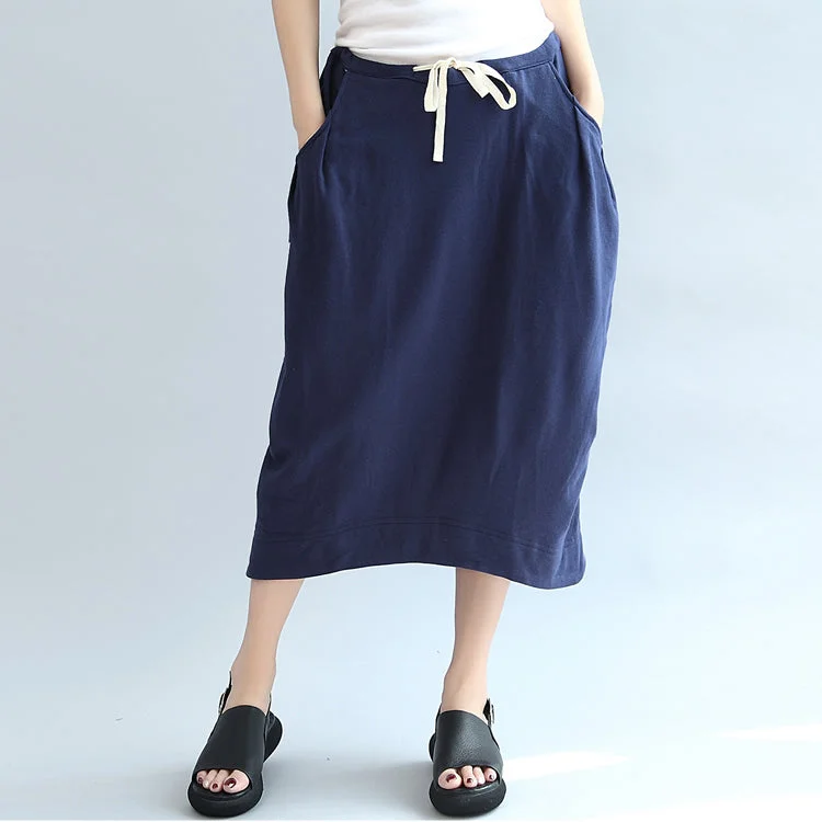 Youthful dark blue casual  knitting cotton skirts elastic waist beach skirts