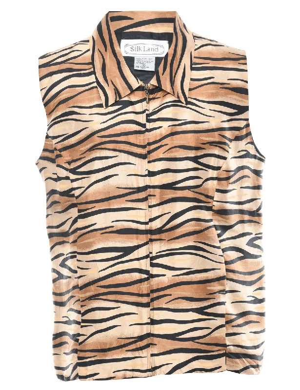Girl Style Tiger Print Silk Waistcoat - L