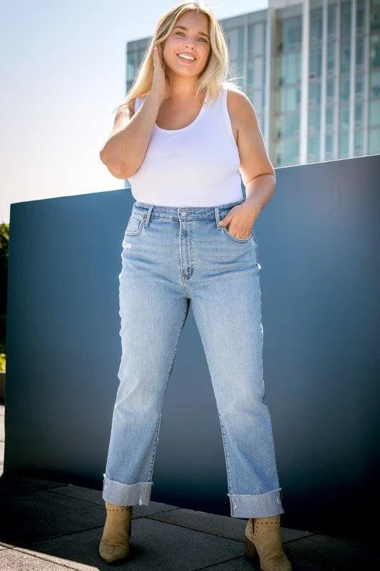 Sweet Style Plus Size High Rise Straight Jeans