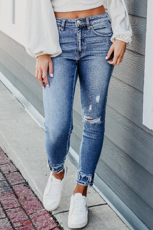 Urban Style Raw Hem Distressed Jeans with Pockets