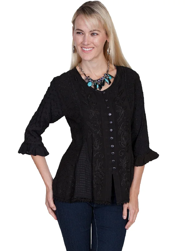 Boutique Recommendation Scully Honey Creek Womens Black 100% Rayon 3/4 Sleeve Fabric Blouse Boutique Recommendation Scully Honey Creek Womens Black 100% Rayon 3/4 Sleeve Fabric Blouse