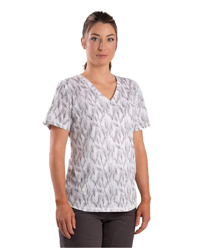 Simple Solid Color Berne Womens Performance V-Neck Wheat Print Cotton Blend S/S T-Shirt Simple Solid Color Berne Womens Performance V-Neck Wheat Print Cotton Blend S/S T-Shirt