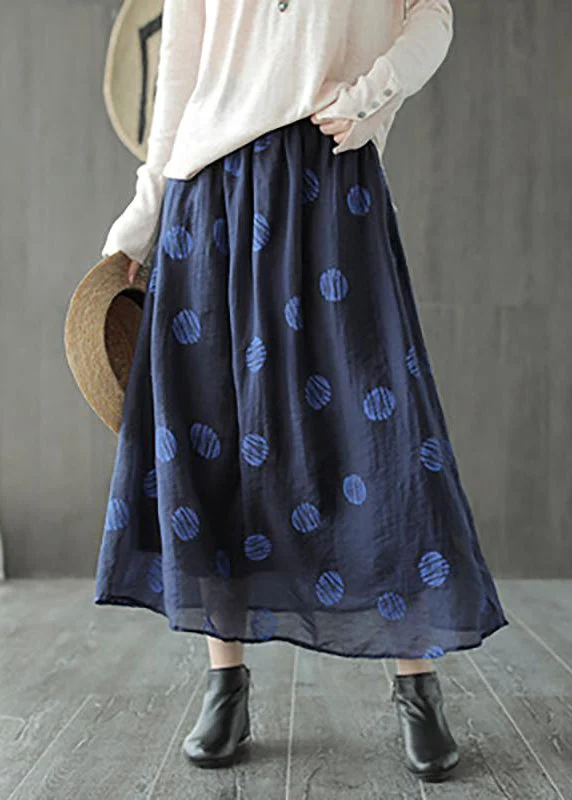 Warm And Comfortable Linen Navy Blue Female Dots Skirt