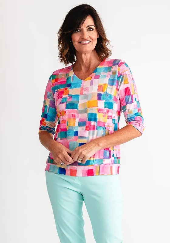 Advanced Customization Leon Collection Block Print Top, Pink Multi