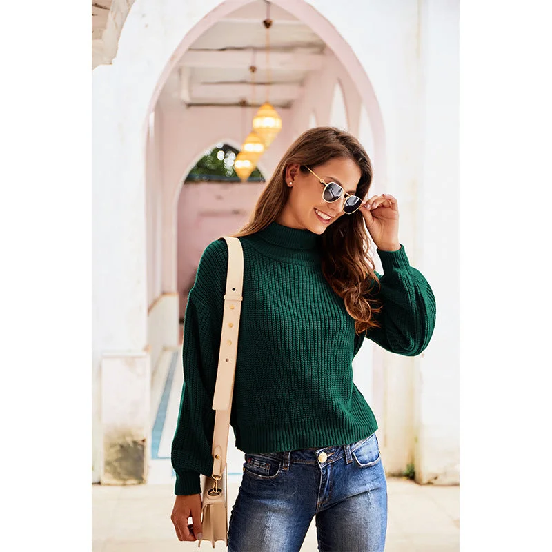 Fashion Style Casual High Neck Knitted Long Sleeves Sweaters