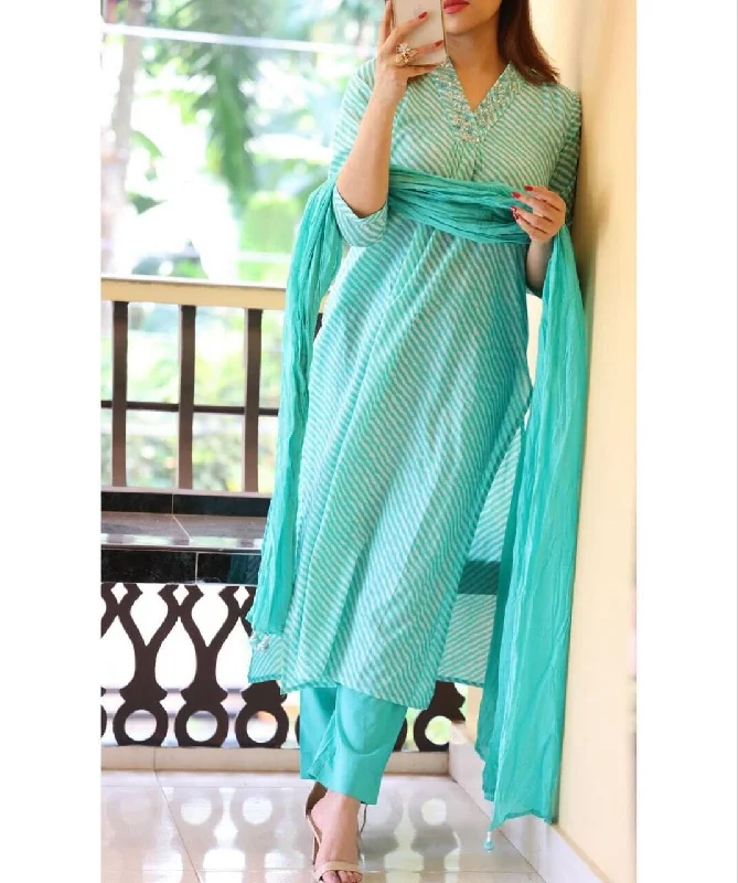 Casual Style Mehra V Neck Cotton Kurti with Dupatta and Pant