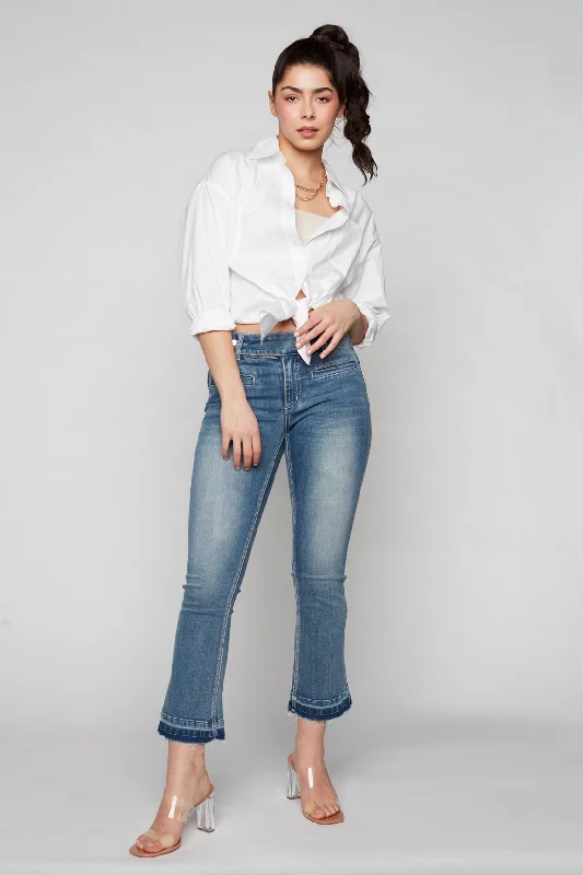 French Style MIMI - Cropped Slim Flare Jean - Vintage Light Blue Wash