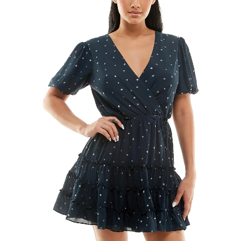 Versatile Items B. Darlin Womens Juniors Metallic Printed Mini Dress