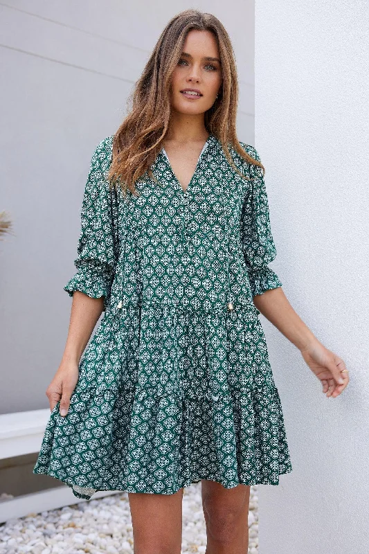 Trendy And Casual Esperanza Dress - Green Print