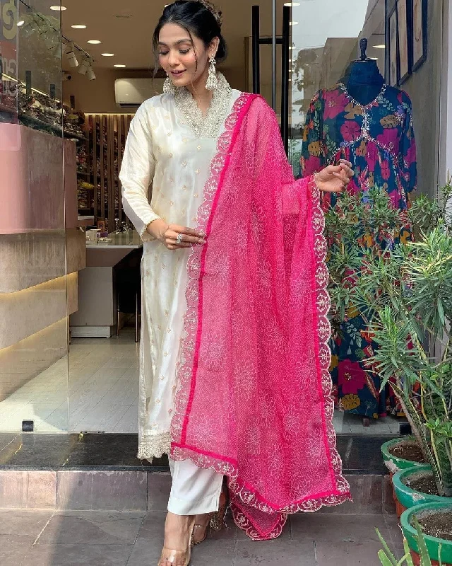 Spiritual Vitality Niharika Pure Viscose Jaquard Sequence Embroidered Top with pant and Tabby Silk Dupatta