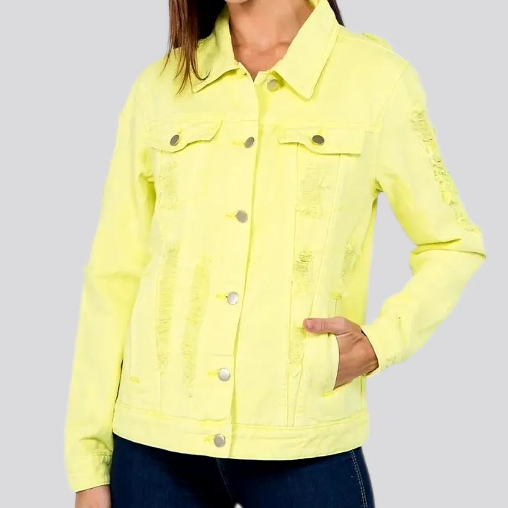 Diamond Series Chic distressed denim jacket for ladies