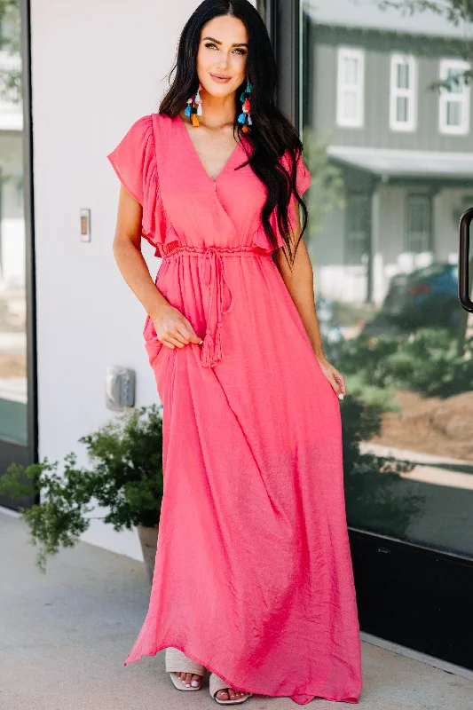 Fresh And Natural All For Fun Coral Pink Ruffled Maxi Dress