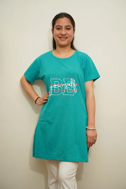 New Autumn And Winter Styles Be Yourself Firozi Women Cotton T-Shirt