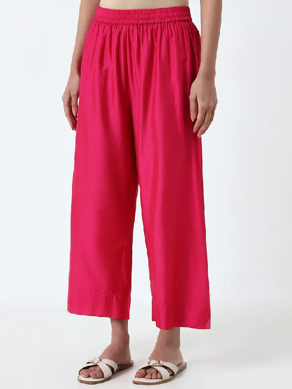 Celebrity Must-have Utsa Magenta Solid High-Rise Ethnic Pants
