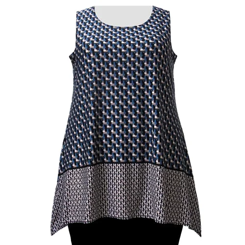 Comfortable And Casual Blue Geometric Border Print Tank Top Women's Plus Size Tank Top Comfortable And Casual Blue Geometric Border Print Tank Top Women's Plus Size Tank Top