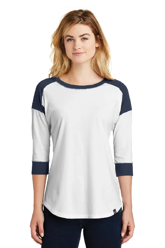Simple Style New Era Womens Heritage 3/4 Sleeve Crewneck T-Shirt - White/Navy Blue - Closeout Simple Style New Era Womens Heritage 3/4 Sleeve Crewneck T-Shirt - White/Navy Blue - Closeout