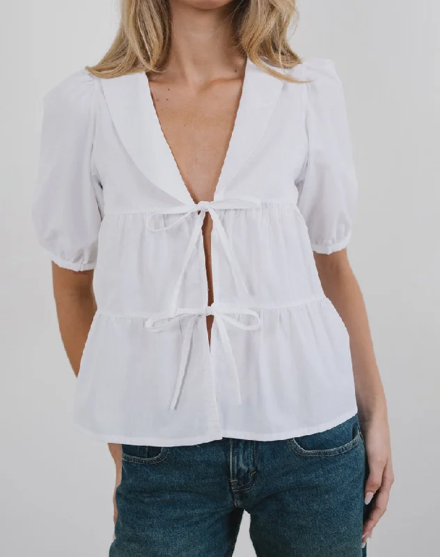 Spring Fashion Medda Puff Sleeve Shirt in Poplin White