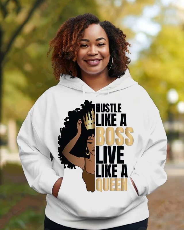 College Style Melanin Queen Hustle Long Sleeves Hoodie