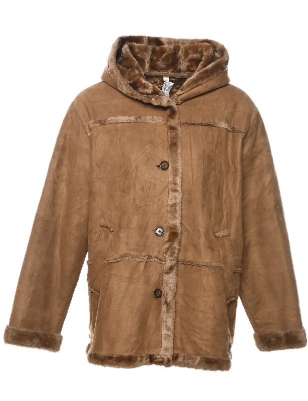 Double-sided Wear Hooded Faux Shearling Jacket - XL