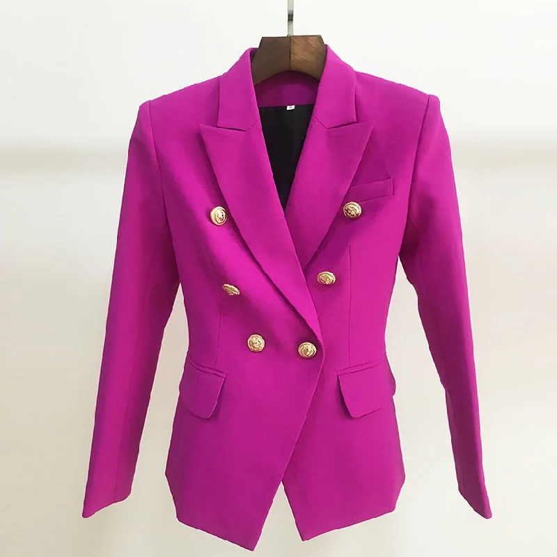 Fashionable Items HIGH STREET 2019 New Designer Blazer Women's Double Breasted Lion Buttons Slim Fitting Gorgeous Purple Blazer Jacket Fashionable Items HIGH STREET 2019 New Designer Blazer Women's Double Breasted Lion Buttons Slim Fitting Gorgeous Purple Blazer Jacket