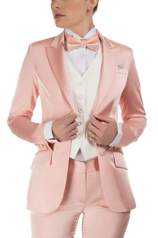 Fashion Must-have Blush Pink Satin Peak Lapel Tuxedo Jacket