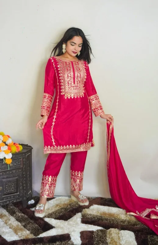 Sports And Leisure SRK 5151 Rani Pure Chinnon Silk Sequence work Straight Cut Readymade Suit Sports And Leisure SRK 5151 Rani Pure Chinnon Silk Sequence work Straight Cut Readymade Suit