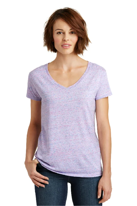 Embroidered Letters District Womens Cosmic Short Sleeve V-Neck T-Shirt - White/Pink - Closeout Embroidered Letters District Womens Cosmic Short Sleeve V-Neck T-Shirt - White/Pink - Closeout