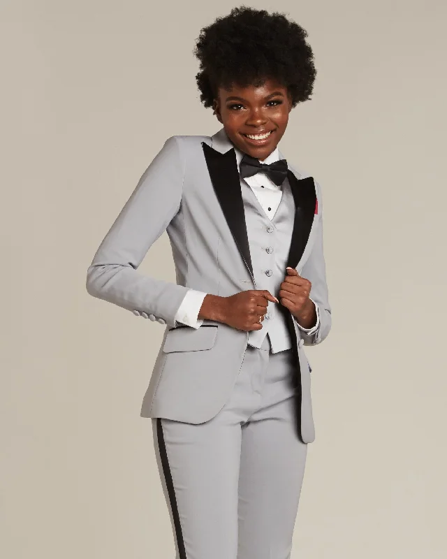 Carefree Style Silver Gray & Black Peak Lapel Tuxedo Jacket
