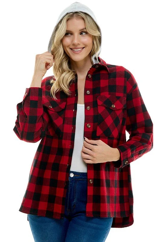 Spiritual Vitality Women oversized Plaid Shirt with Hoodies