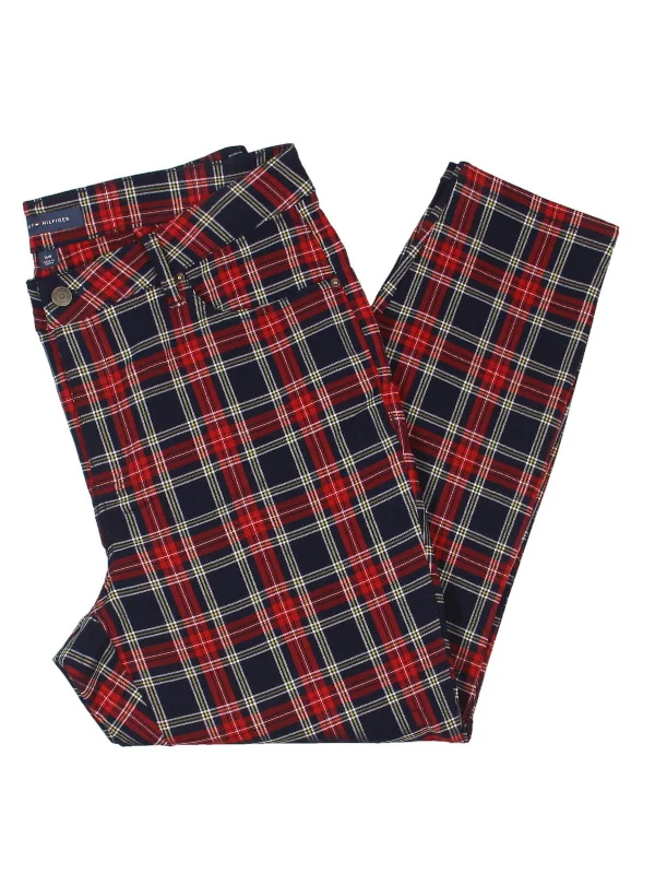 Comfortable Design Plus Womens Plaid Ankle Skinny Pants