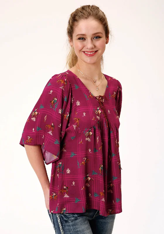 Street Cool Roper Womens Red Rayon/Nylon Retro Cowboys S/S Blouse
