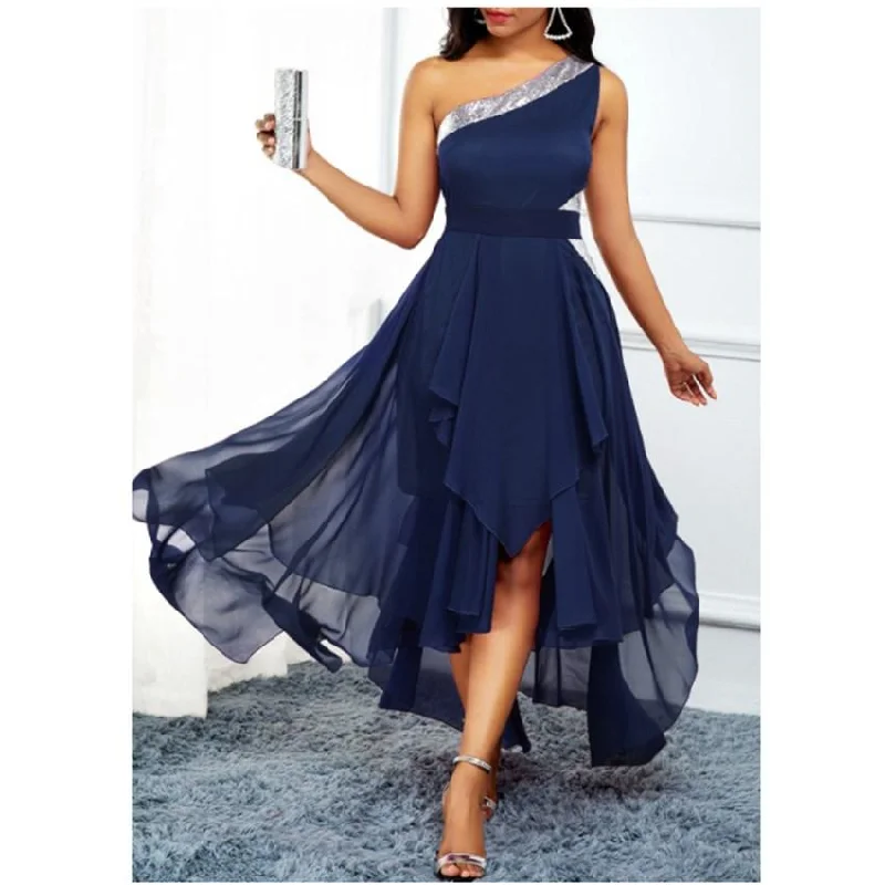 Elegant And Casual Women One Shoulder Irregular Long Dresses