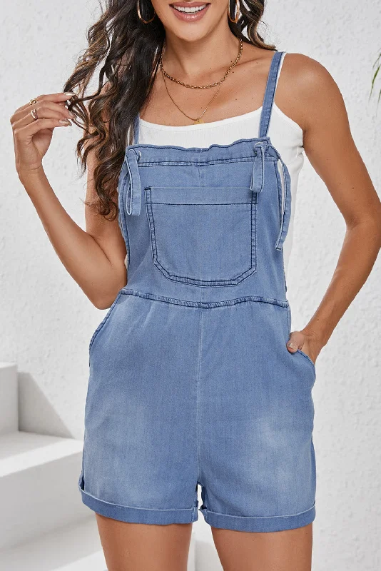 Stunning Fashion Pocketed Spaghetti Strap Denim Romper