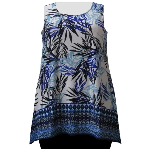 Luxury And Elegant Cobalt Floral Border Print Tank Top Women's Plus Size Tank Top
