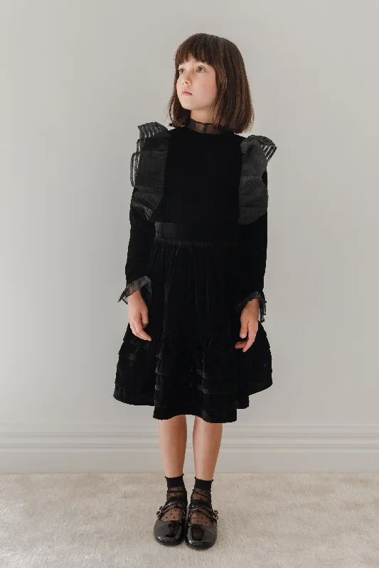 Stunning Fashion 3098-Velvet Pleated Skirt MIDI-Black