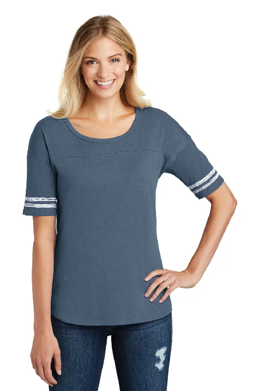 Light And Breathable District Womens Scorecard Short Sleeve Crewneck T-Shirt - Heather True Navy Blue/White - Closeout Light And Breathable District Womens Scorecard Short Sleeve Crewneck T-Shirt - Heather True Navy Blue/White - Closeout