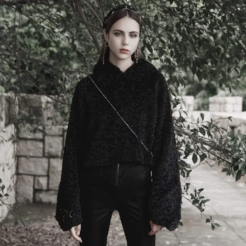 Comfortable Design Women's Grunge Flare Sleeved Sherpa Hoodies