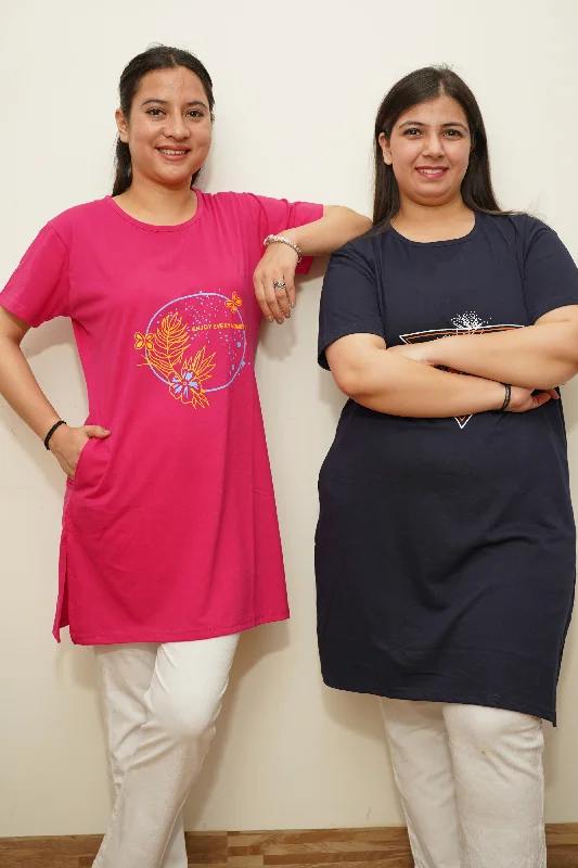 Personalized Clothing Navy & Pink Women T-Shirts Combo