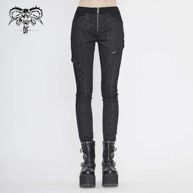British Style Women's Gothic Front Zip Straight-leg Pants