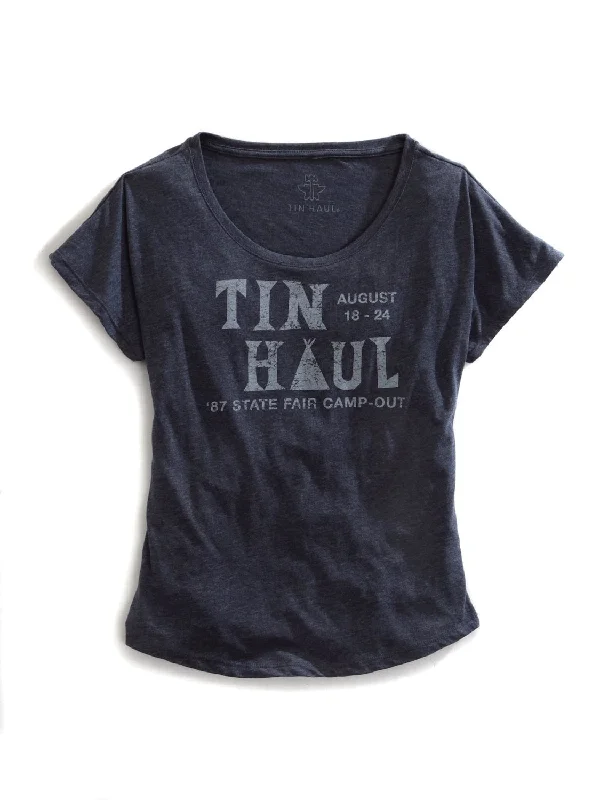 Sports And Leisure Tin Haul Womens Blue 100% Cotton State Camp Out S/S T-Shirt