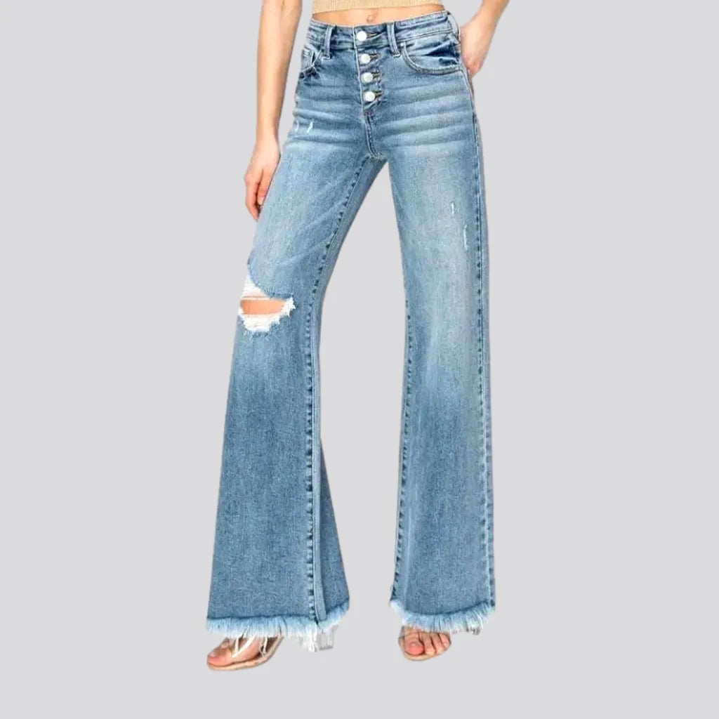 High Street Style Buttoned sanded jeans
 for women