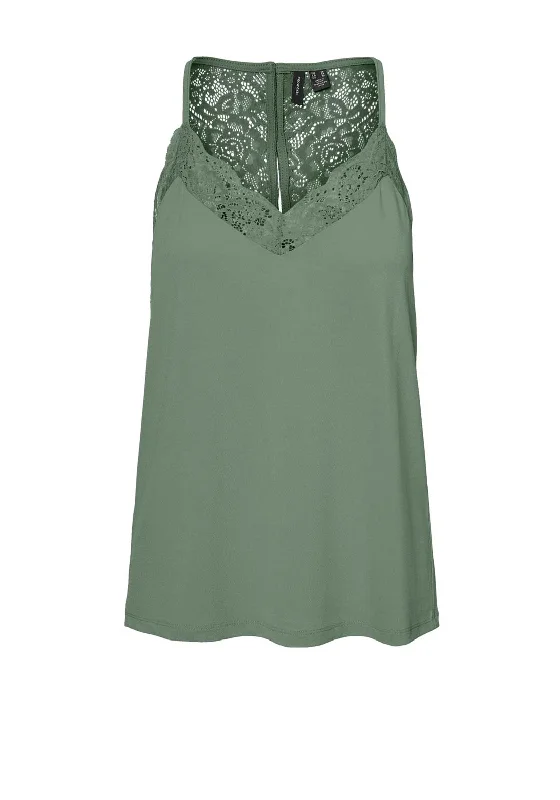 Stunning Fashion Vero Moda Ana Lace Cami Top, Hedge Green