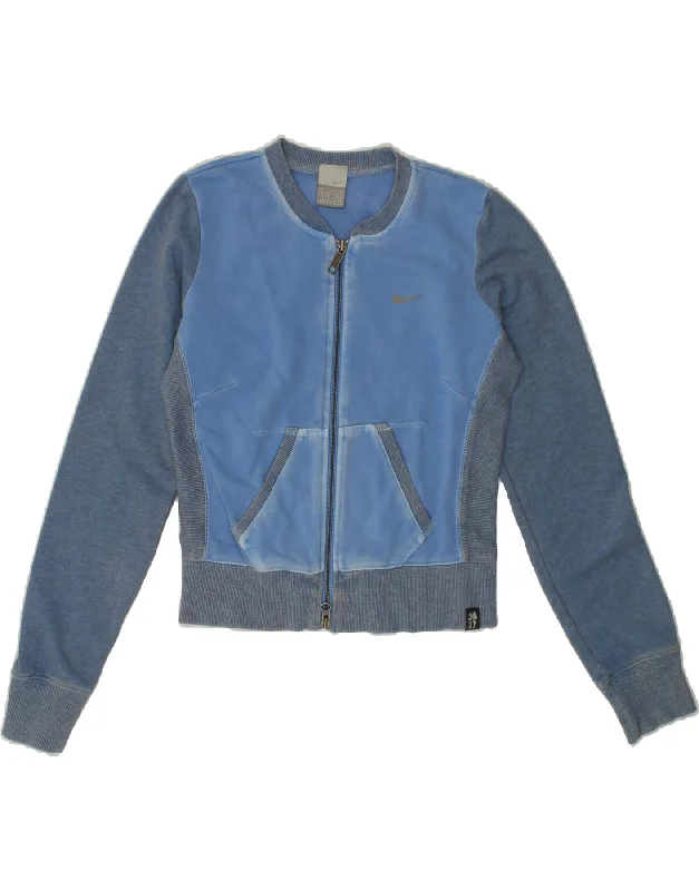 Ethnic Style NIKE Womens Graphic Tracksuit Top Jacket UK 8/10 Small Blue Colourblock