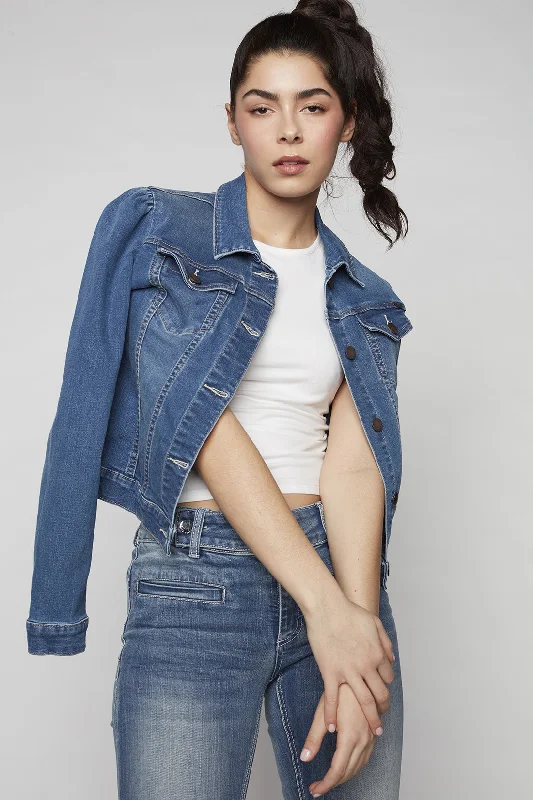 Classic And Versatile FARRAH -  Ladies Denim Trucker Jacket - Medium Blue Wash