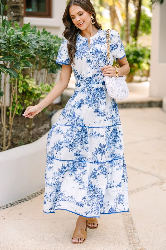 High Street Style Share Your Happiness Blue Toile Maxi Dress