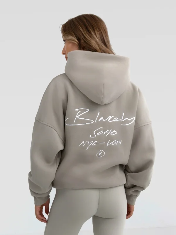Age-reducing Style Soho Script Hoodie - Grey