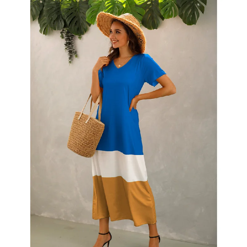 Light And Breathable Summer Women Short Sleeves Long Maxi Dresses