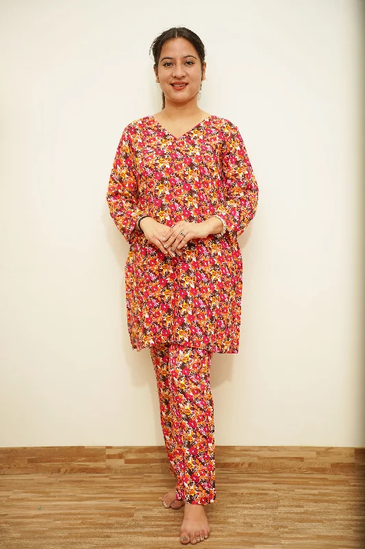Trendy And Casual Vibrant Bloom Rayon Night Suit
