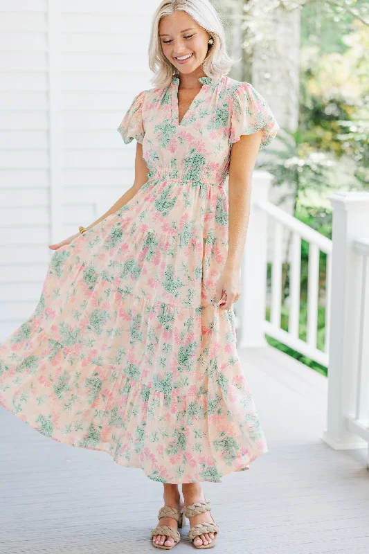 Autumn Selection Heard It All Peach Pink Floral Maxi Dress