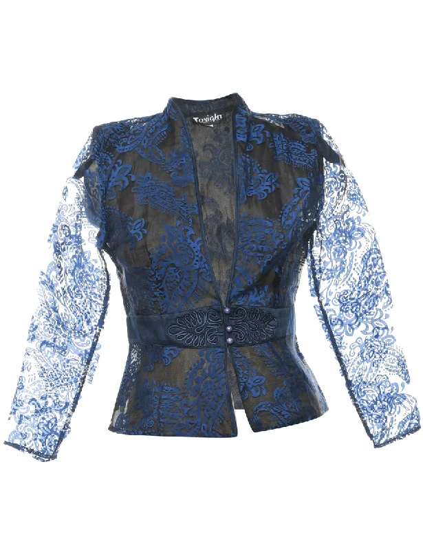 Personalized Clothing Blue Sheer Lace Evening Jacket - M
